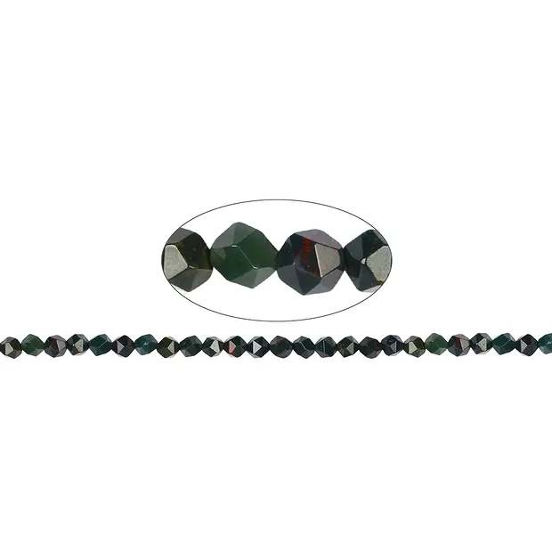 Rang de collier boules, Jaspe sanguin (Héliotrope), facettées (taille étoilée), 05-06 mm | Marco Schreier