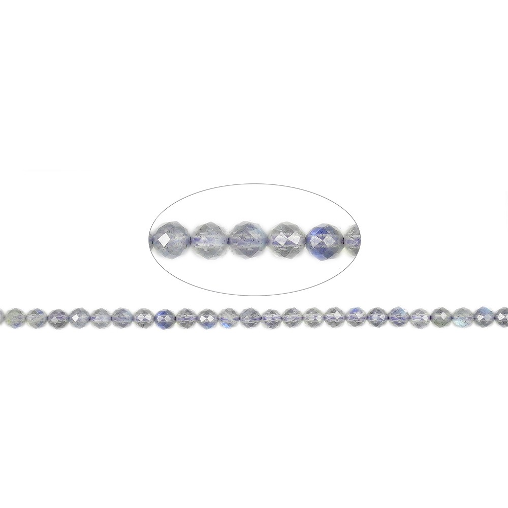 Rang de colliers boules, labradorite (grise) AA, à facettes, 04mm | Marco Schreier