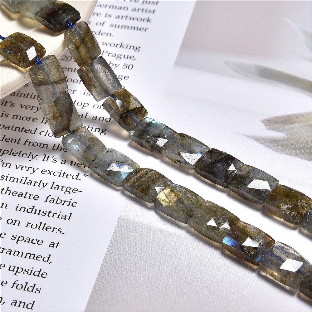 Rectangular strand, Labradorite (dark), 10 x 8mm, faceted (39cm) | Marco Schreier