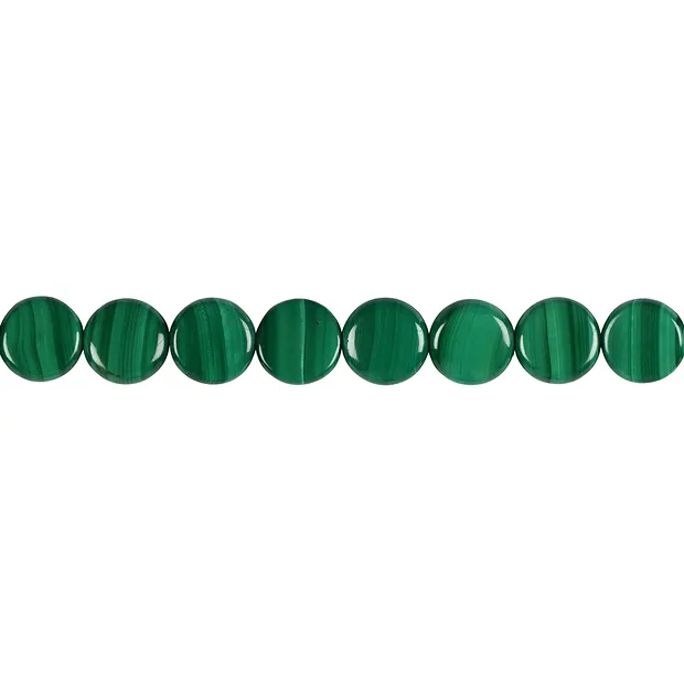 Filo di monete, Malachite (stab.), 12 mm | grossista gemme e pietre curative