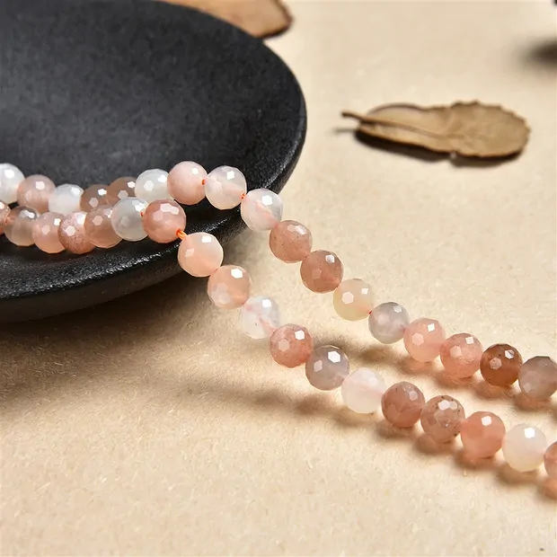 String Beads, Moonstone (multicolored), faceted, 06mm | Marco Schreier