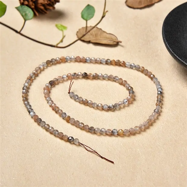 String Beads, Moonstone (multicolored), faceted, 03-04mm | Marco Schreier