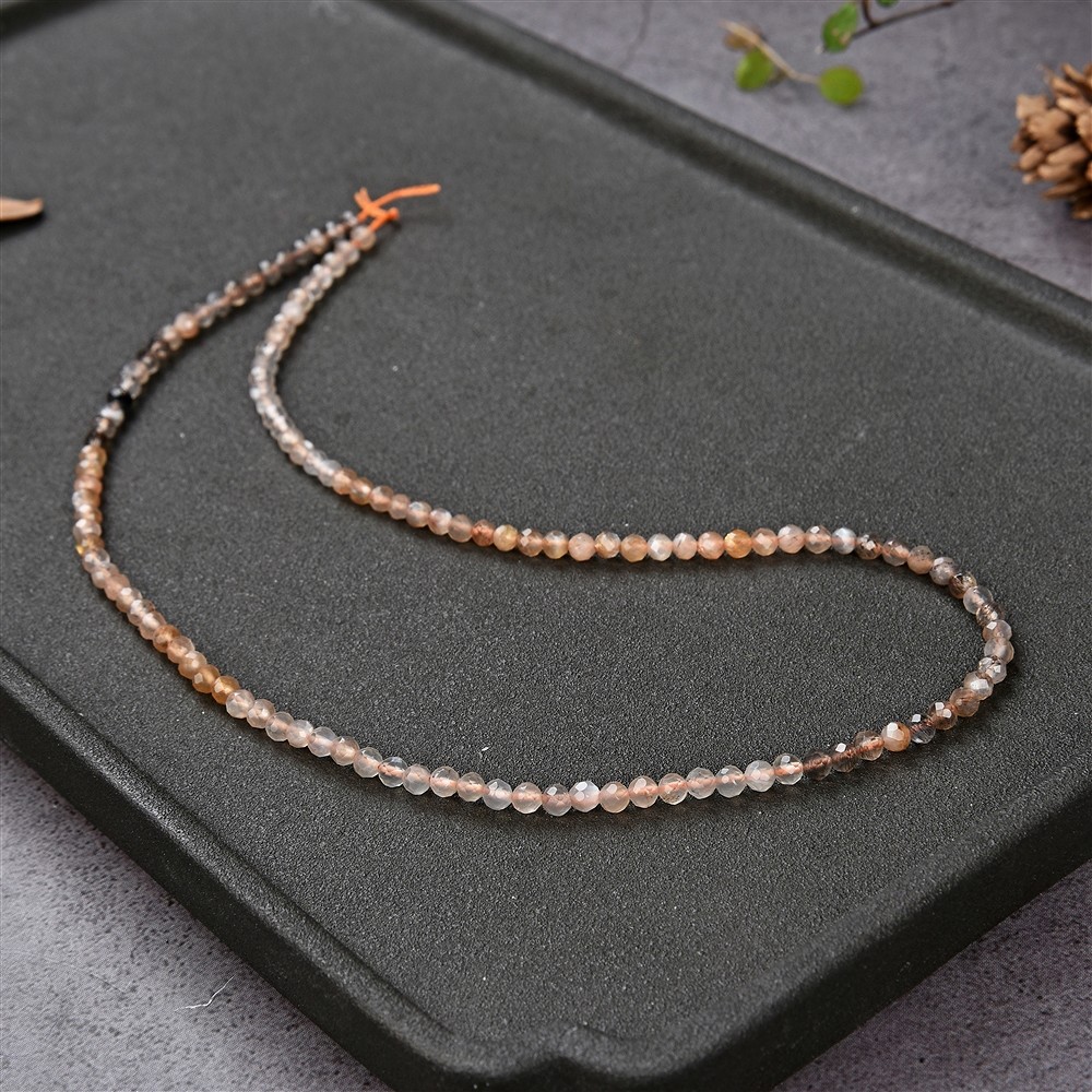 Rang de collier boules, pierre de lune (brune/colorée), facettes, 03mm | Marco Schreier