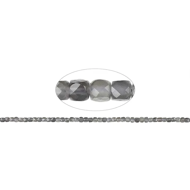 Strand cube, Moonstone (gray), faceted, 04mm | wholesaler gems & healing stones