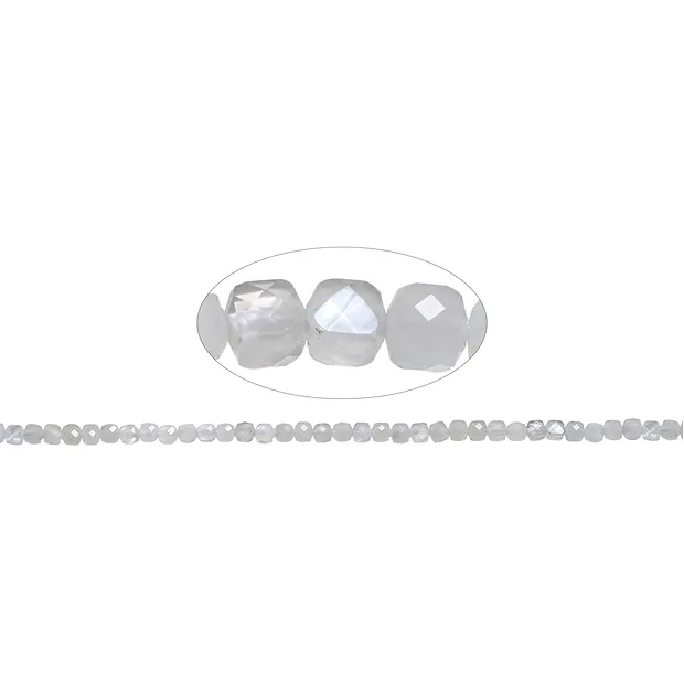 Rang de colliers, pierre de lune (blanche), à facettes, 04mm | Marco Schreier