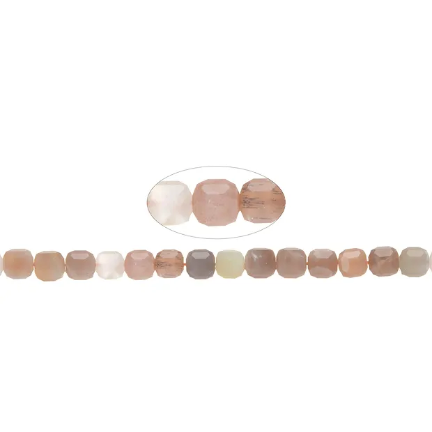 Strand cube, Moonstone (multicolored), 08 x 08 x 08mm, faceted | Marco Schreier