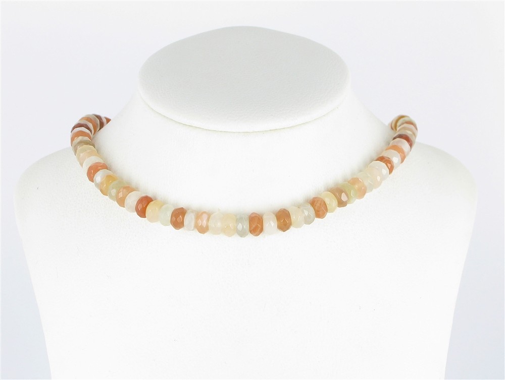 Collar de botones, Piedra de luna (coloreada), facetada, 05 x 08mm | Marco Schreier