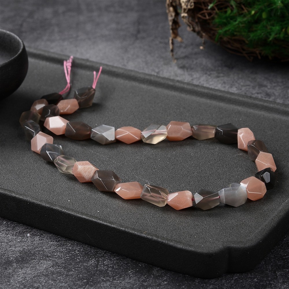 Strand of nuggets, Moonstone (multicolored), faceted, 12 x 10mm | Marco Schreier