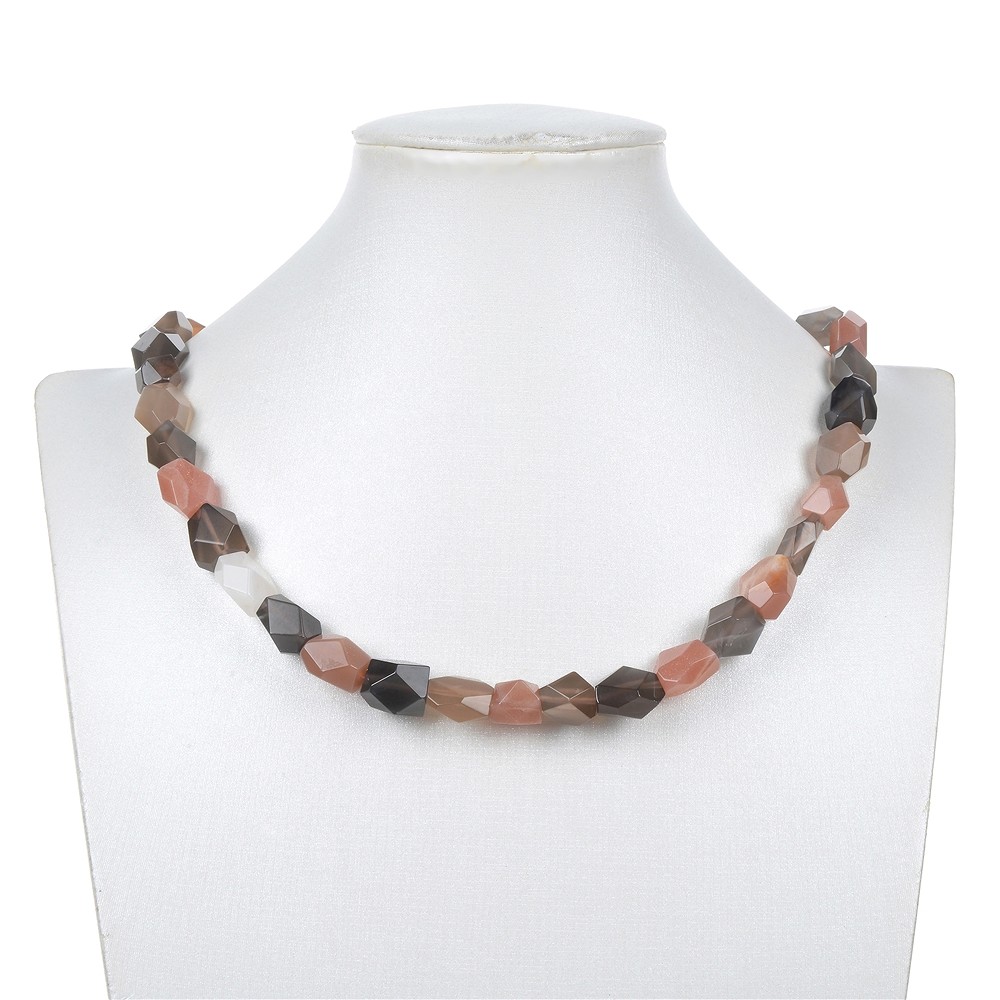 Rang de colliers, pierre de lune (multicolore), à facettes, 14 x 10mm | Marco Schreier