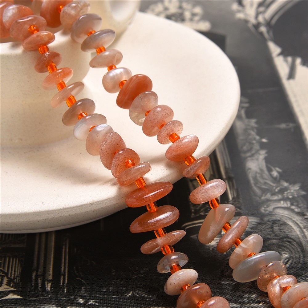 Rang de colliers Nuggets plats, pierre de lune (orange), 2,5-4,0 x 8 -12mm (38cm) | Marco Schreier