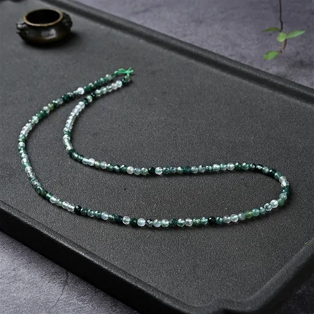 String Beads, Moss Agate, faceted, 03mm | wholesaler gems & healing stones