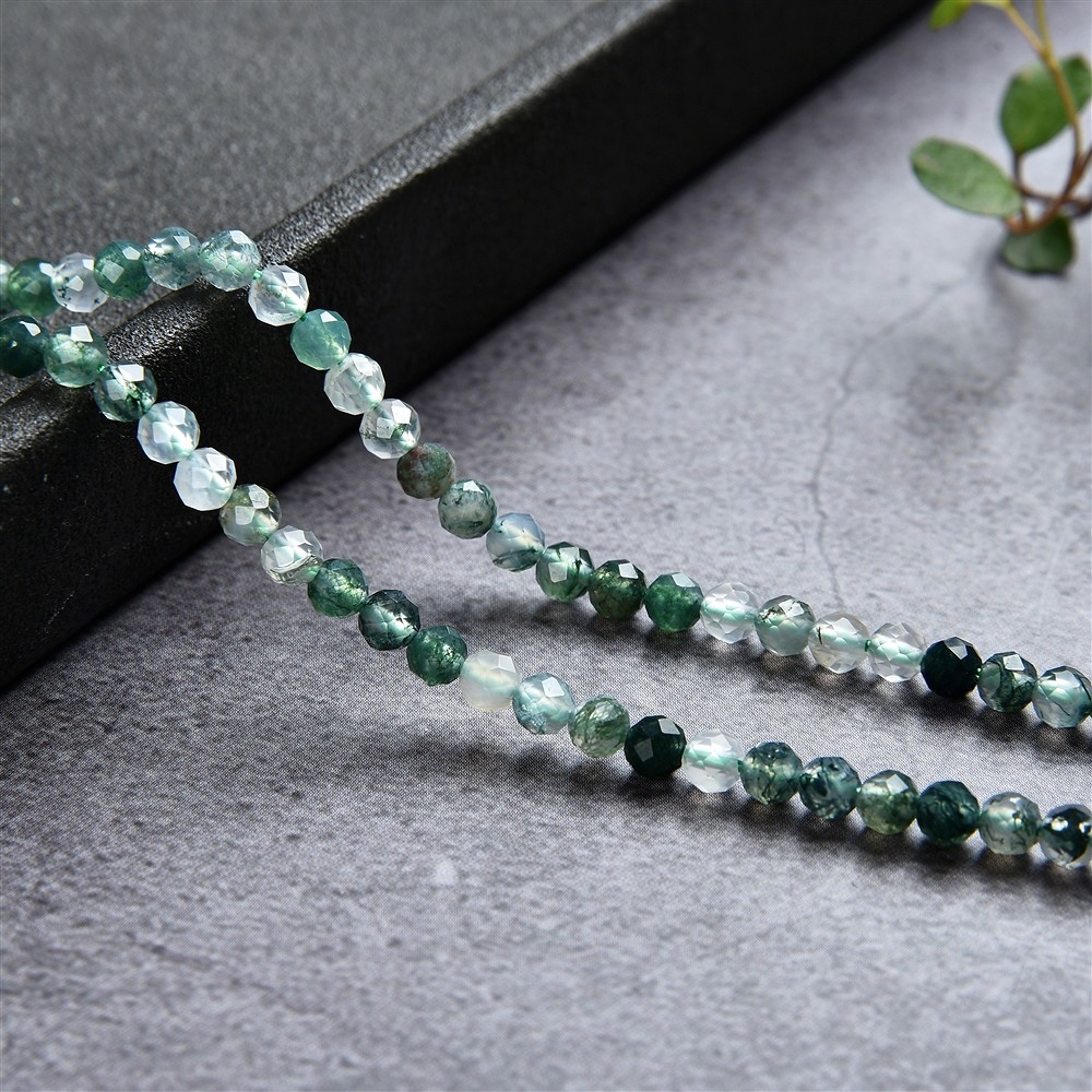 Cuentas de piedras preciosas, Ágata musgo, facetada, 03mm | Marco Schreier