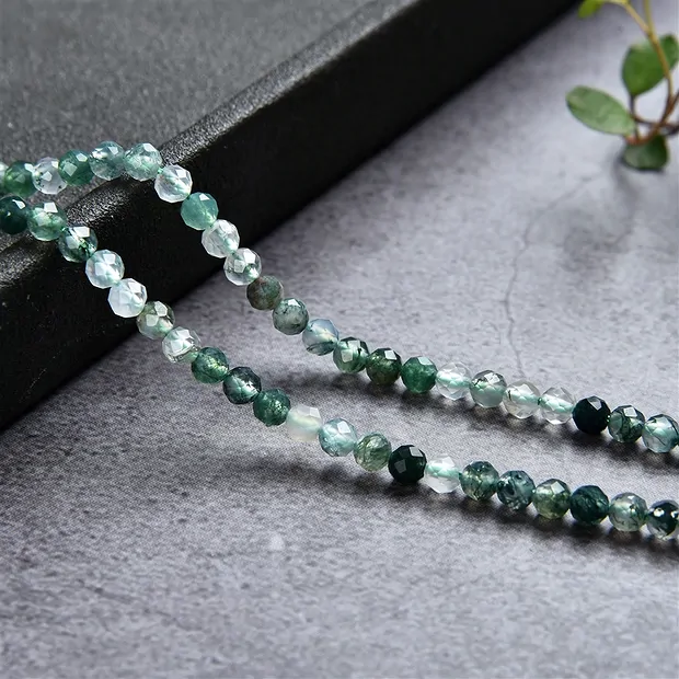 Rang de collier boules, Agate mousse, facettes, 03mm | Marco Schreier