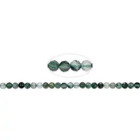 String Beads, Moss Agate, faceted, 03mm | wholesaler gems & healing stones