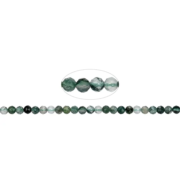 String Beads, Moss Agate, faceted, 03mm | wholesaler gems & healing stones
