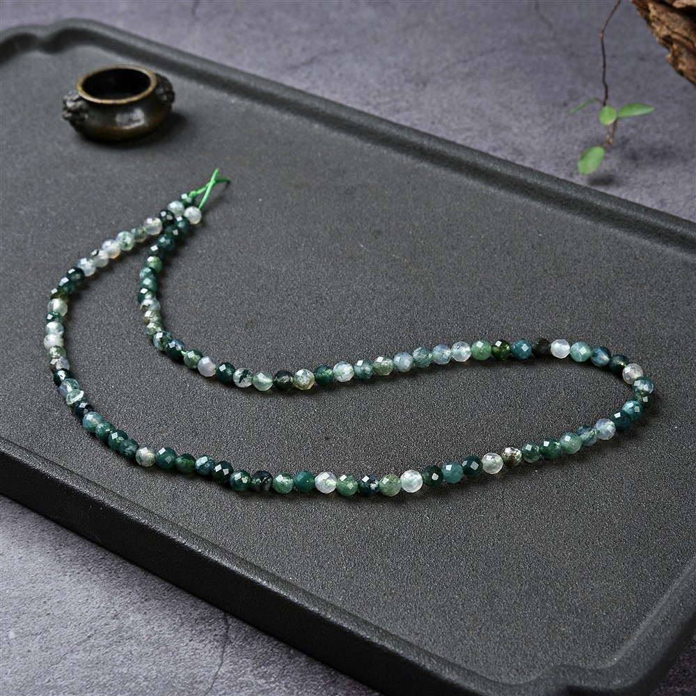 Rang de collier boules, Agate mousse, facettes, 04mm | Marco Schreier