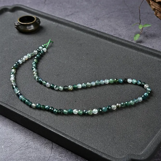String Beads, Moss Agate, faceted, 04mm | wholesaler gems & healing stones