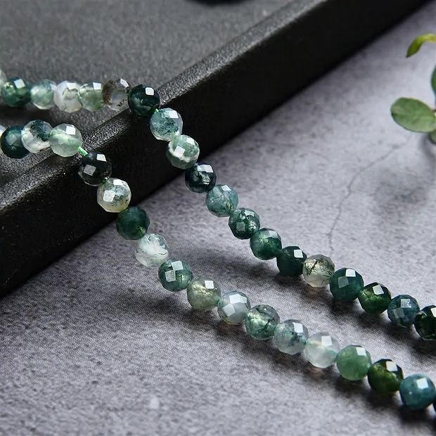 String Beads, Moss Agate, faceted, 04mm | wholesaler gems & healing stones