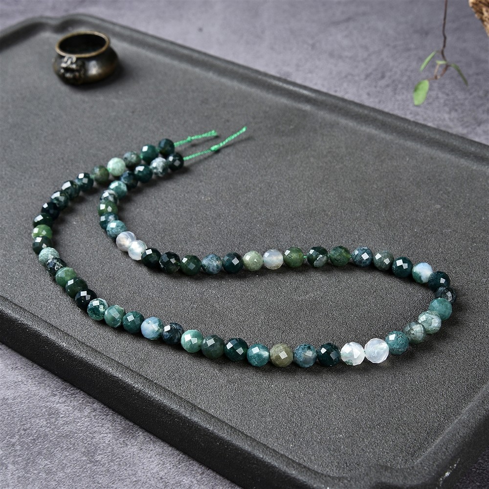 Strang Kugeln, Moosachat, facettiert, 06mm | GH Edelsteine, Heilsteine & Schmuck