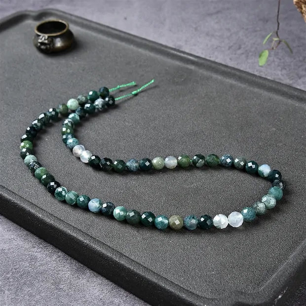 Rang de collier boules, Agate mousse, facettes, 06mm | Marco Schreier
