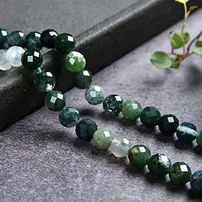 String Beads, Moss Agate, faceted, 06mm | wholesaler gems & healing stones