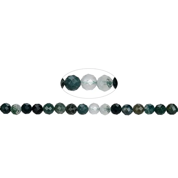 String Beads, Moss Agate, faceted, 06mm | wholesaler gems & healing stones