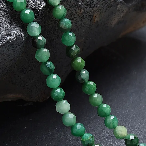 Perline a filo, Prasem, 03 mm, sfaccettate | grossista gemme e pietre curative