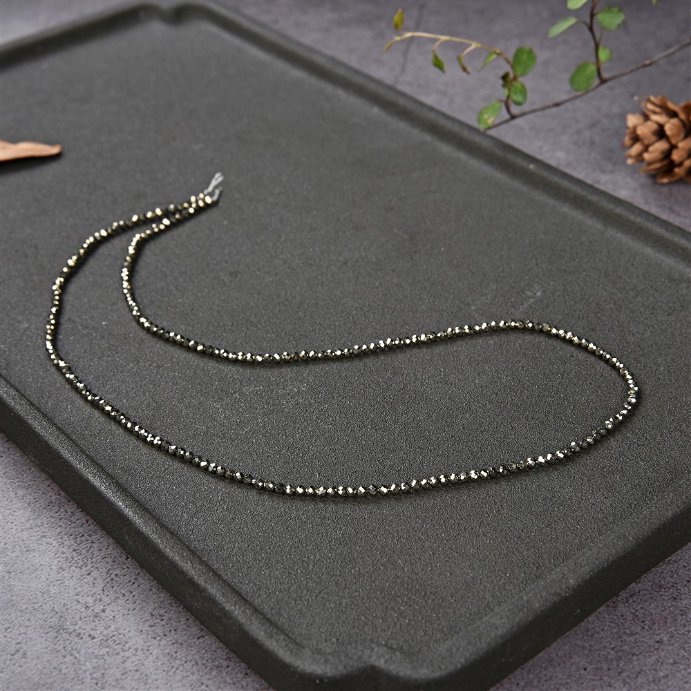 perline a filo, Pirite, sfaccettate, 02 mm | grossista gemme e pietre curative