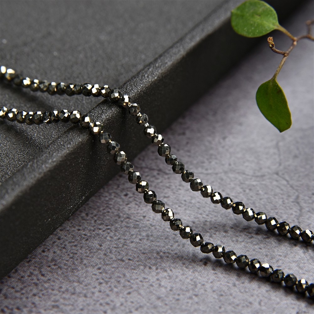 perline a filo, Pirite, sfaccettate, 02 mm | grossista gemme e pietre curative