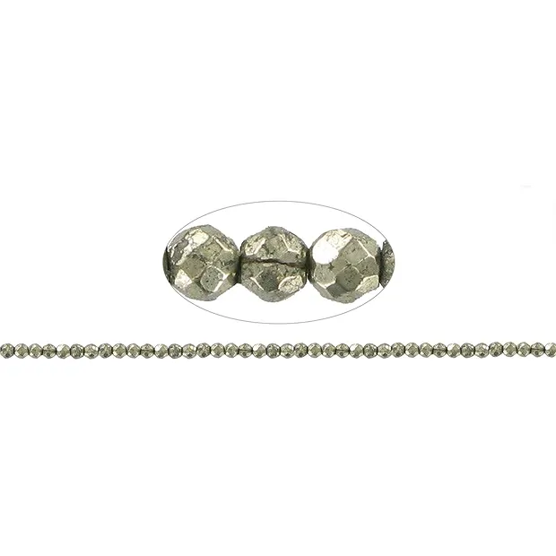 Strang Kugeln, Pyrit, facettiert, 03mm | Edelsteine, Heilsteine & Schmuck-Handel