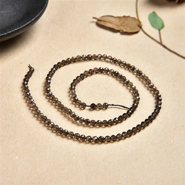 String Beads, Smoky Quartz, faceted, 03mm | wholesaler gems & healing stones