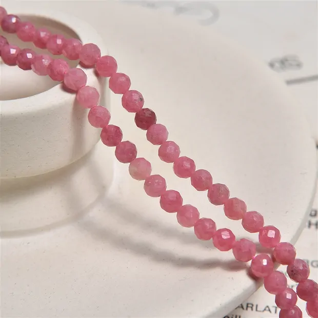 String Beads, Rhodonite AA, 04mm, faceted | wholesaler gems & healing stones
