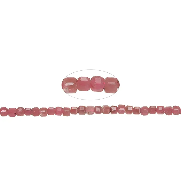 Strand cube, Rhodonite, faceted, 02.5mm | wholesaler gems & healing stones