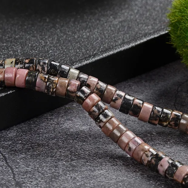 Cylinder strand "Heishi", Rhodonite, 03 x 06mm (39 cm) | Marco Schreier