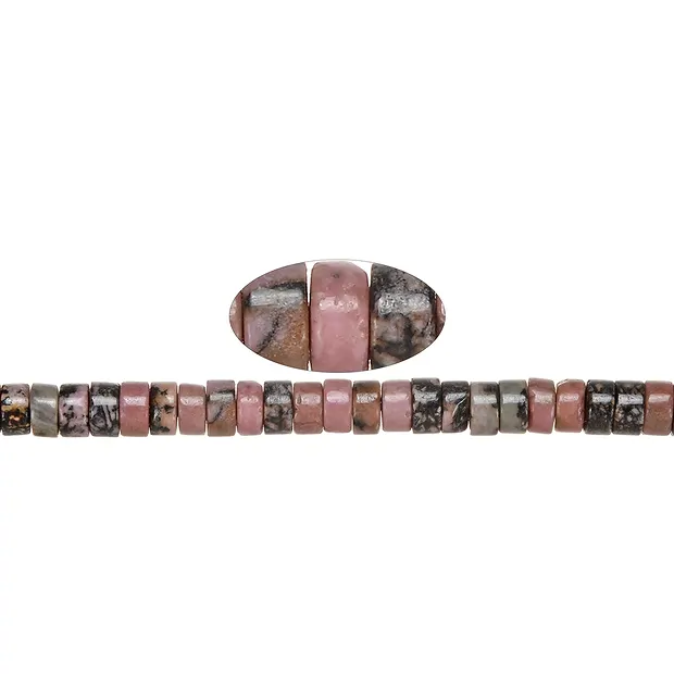 Cylinder strand "Heishi", Rhodonite, 03 x 06mm (39 cm) | Marco Schreier