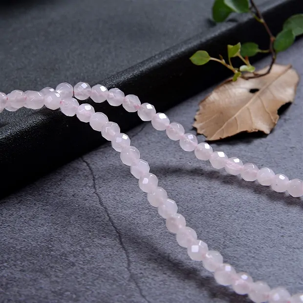 String Beads, Rose Quartz, faceted, 04mm | wholesaler gems & healing stones
