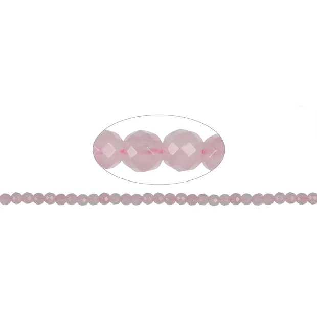 String Beads, Rose Quartz, faceted, 04mm | wholesaler gems & healing stones