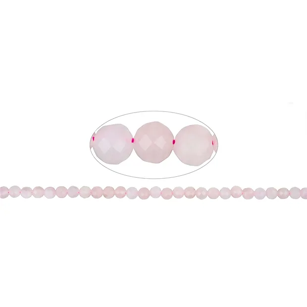 String Beads, Rose Quartz, faceted, 06mm | wholesaler gems & healing stones
