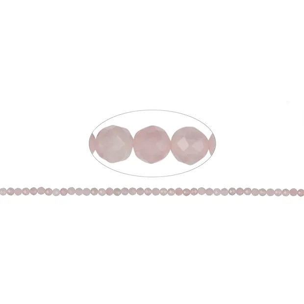 String Beads, Rose Quartz, faceted, 02mm | wholesaler gems & healing stones