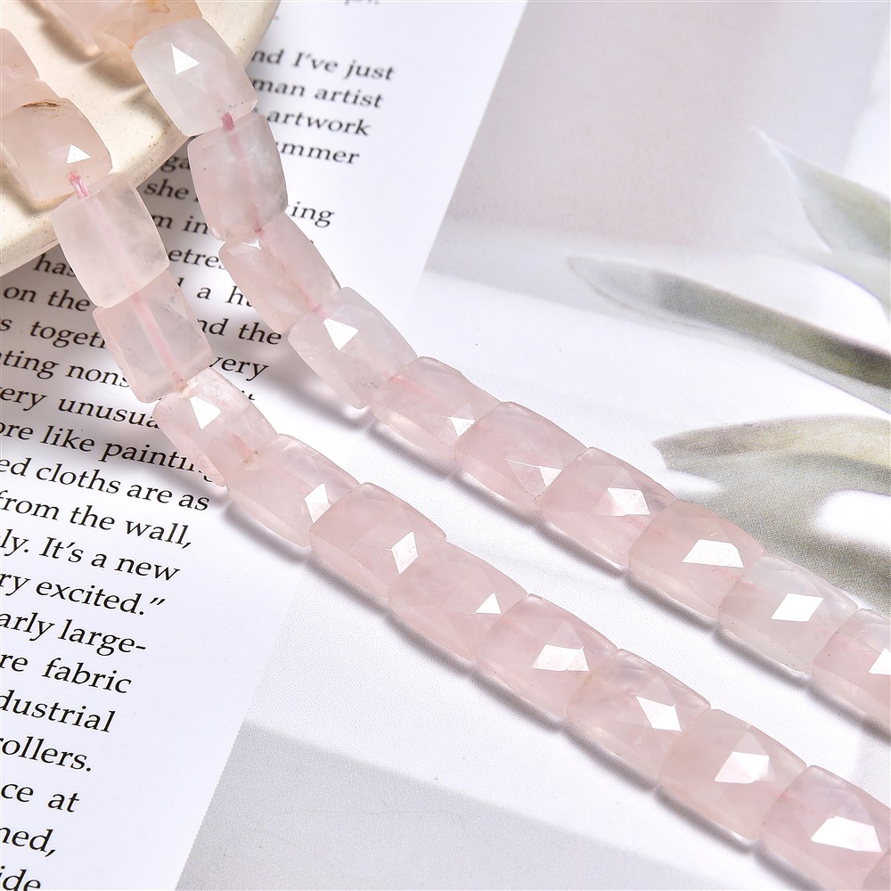 Cordón rectangular, Cuarzo rosa, 10 x 8mm, facetado (39cm) | Marco Schreier