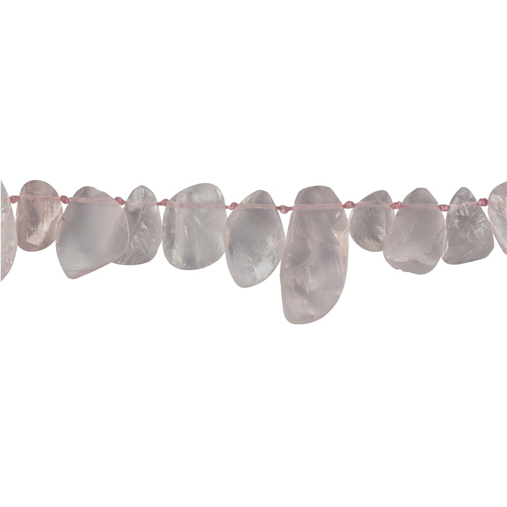 Rang de colliers goutte plate, Quartz rose, brut, 08-15 x 15-30mm | Marco Schreier