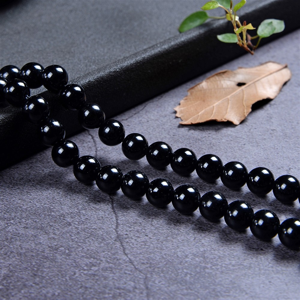 Filo di perline, Schorl (stab.), 07 mm | grossista gemme e pietre curative