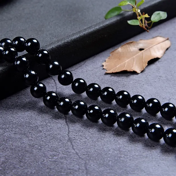 Filo di perline, Schorl (stab.), 07 mm | grossista gemme e pietre curative