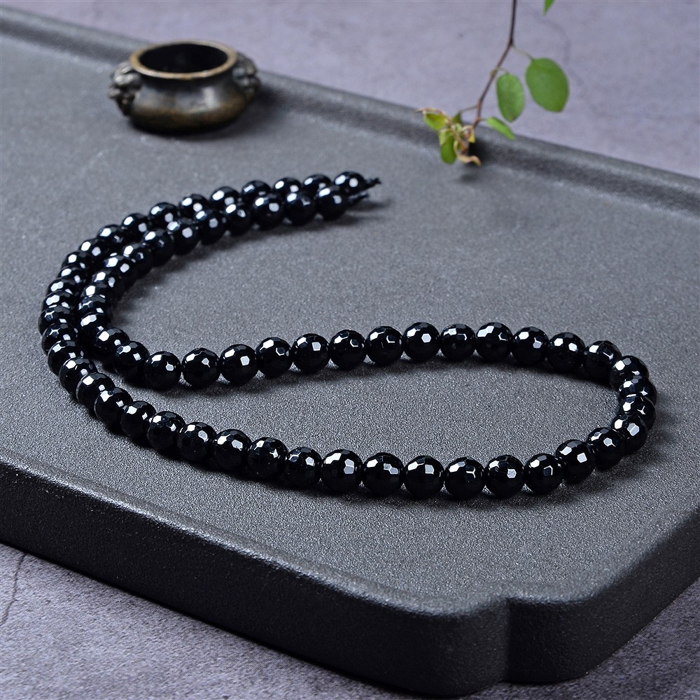 Rang de collier boules, Schorl (stab.), à facettes, 08mm | Marco Schreier