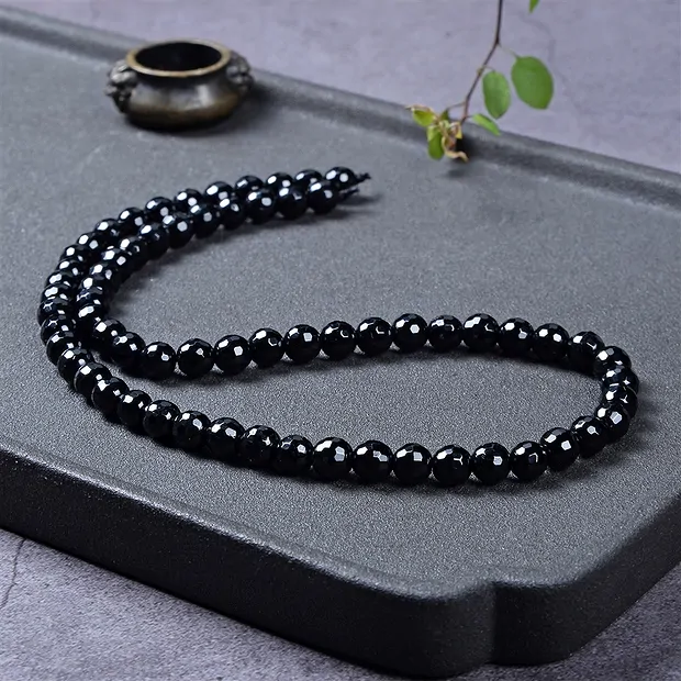 Rang de collier boules, Schorl (stab.), à facettes, 08mm | Marco Schreier