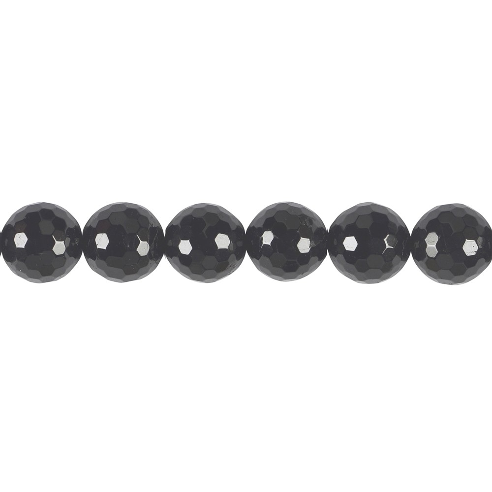 Rang de collier boules, Schorl (stab.), à facettes, 12mm | Marco Schreier