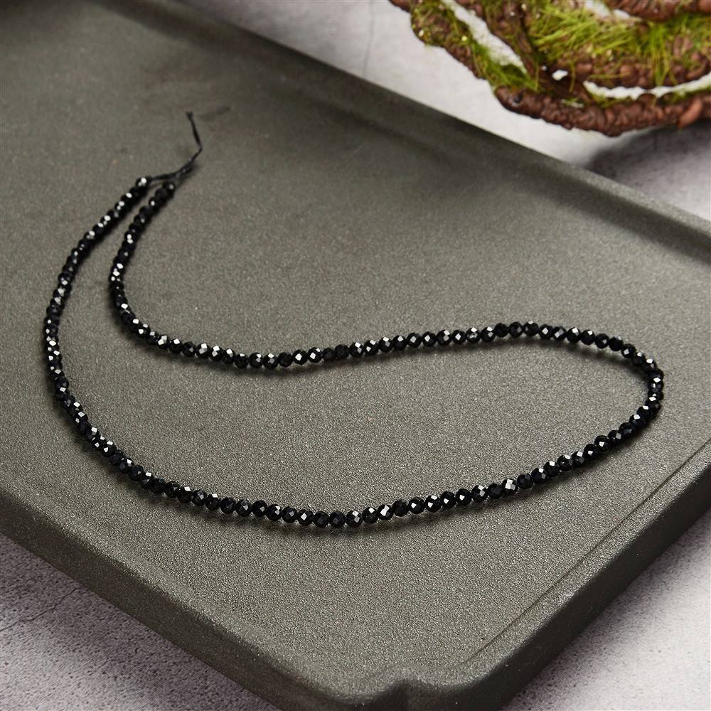 Rang de collier boules, Schorl (stab.), facetté, 03mm (38cm) | Marco Schreier