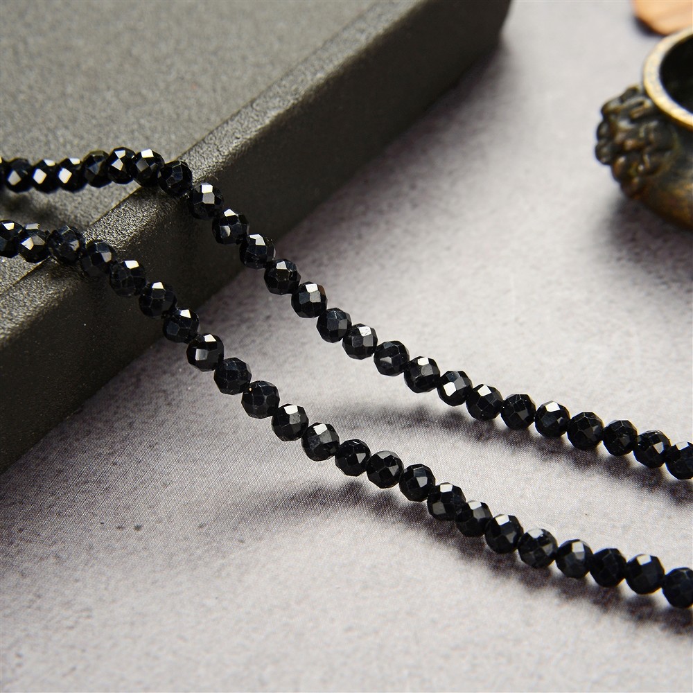 Rang de collier boules, Schorl (stab.), facetté, 03mm (38cm) | Marco Schreier