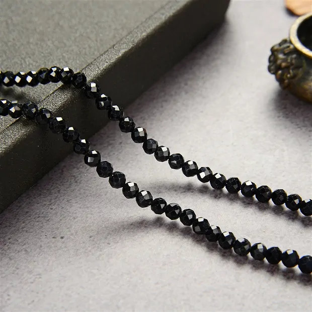 Rang de collier boules, Schorl (stab.), facetté, 03mm (38cm) | Marco Schreier