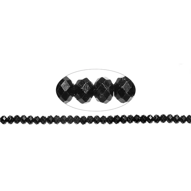 Strang Button, Schörl (stab.), facettiert, 04 x 06mm (37cm) | Marco Schreier